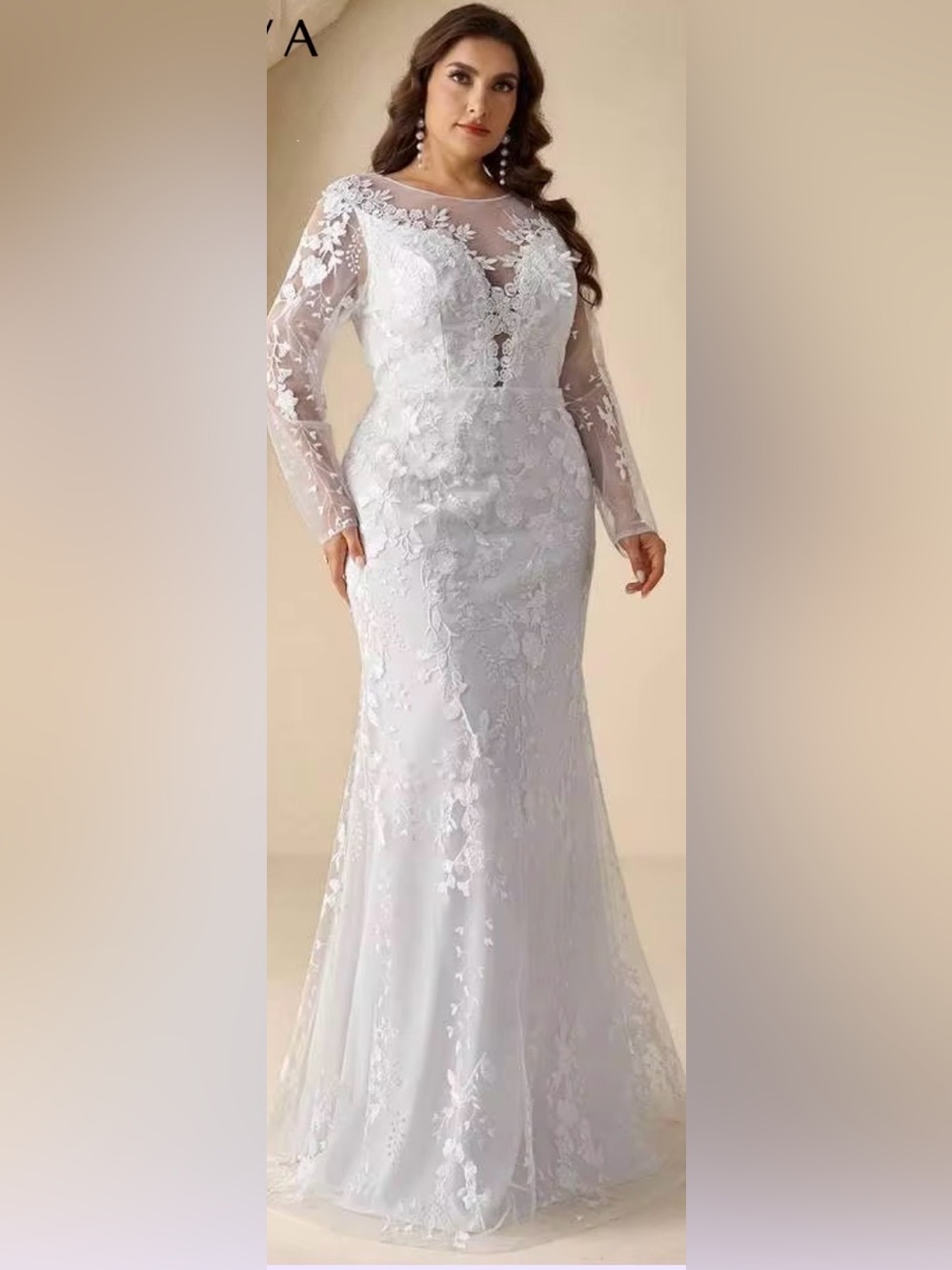 NWT Ryanth Lace Mermaid Wedding Gown Illusion Sleeves Size 14